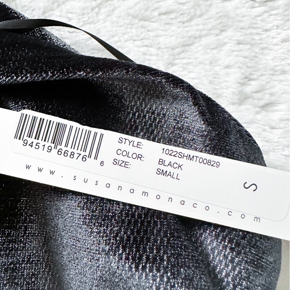 NWT- SUSANA MONACO Revolve One Arm Crop Top in Metallic Black - Picture 8 of 13